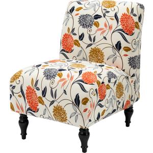 Iauddy Armless Accent Slipper Chair Cover Slipcover,Stretch Spandex Printed Removable Non-Slip Silp Cover for Accent Chair Without Arms Furniture Protector for Living Dining Room(Beige/Orange, 1)