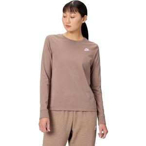 Nike Women's Sportswear Club Long-Sleeve T-Shirt (Medium, Mink Brown)