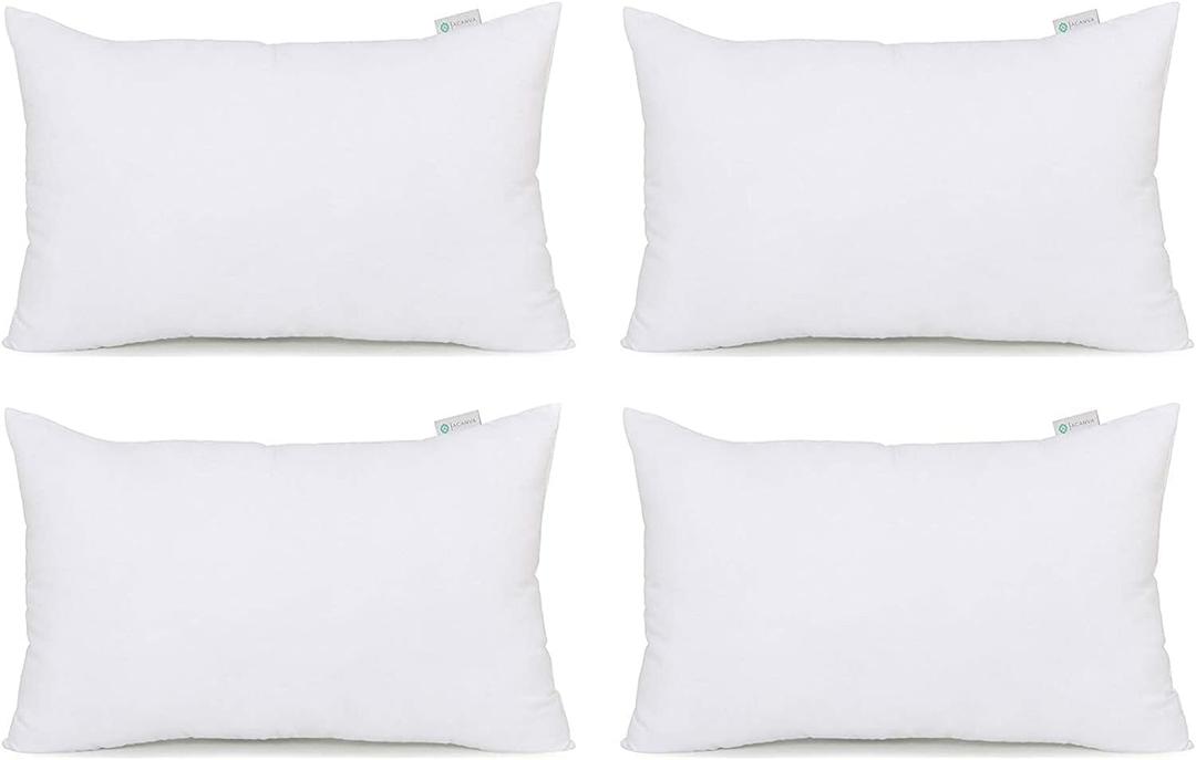Acanva Throw Pillow Insert, Premium Stuffer Inserts Decorative Rectangle Premium Sham Forms Cushion for Sofa Couch Chair, 12x20 Inch (Pack of 4), White 4 Count