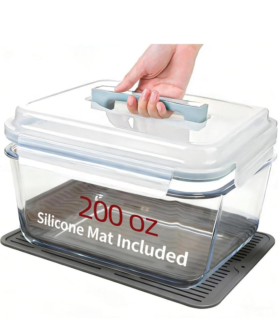 200oz/6000ml/26cup Extra Large Glass Storage Containers with Airtight Lid - Borosilicate Large Glass Food Storage for Rotisserie Chicken, Turkey - XL Big Glass Soup Bowls Freezer to Oven Safe