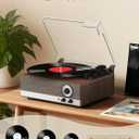 7-in-1 Vinyl Record Player with Built-in Speakers Bluetooth in & Out Belt Drive 3-Speed Turntables for Vinyl Records Support AM/FM Radio, Pitch Control & RCA Line Out & Auto Stop, Walnut