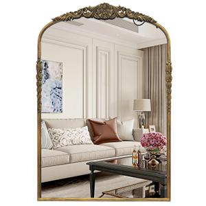 G-LEAF Vintage Baroque Mirror 24"X36", Mantel Victorian Antique Farmhouse Mirror with Bronze Ornate Metal Frame for Fireplace Entryway Living Room Hallway Bathroom
