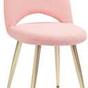 Vanity Chair with Adjustable Backrest, Boucle Upholstery Armless Makeup Stool, Pink Sherpa Vanity Stool with Gold Metal Legs for Bedroom Living Room Kitchen Dinning Room (Gold and Pink), Standard