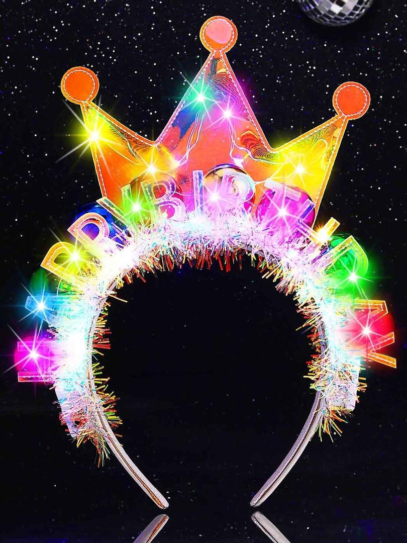 Light Up Birthday Crown Headband Happy Birthday Hats Party Festival Hair Accessories for Women (One Size, 1-multicolor)