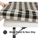 Smiry Rectangle Picnic Table Cloth, Elastic Waterproof Fitted Vinyl Tablecloths, Flannel Backed Buffalo Plaid Table Covers for Dining, Camping, Outdoor (Black and Beige, 30" x 48")