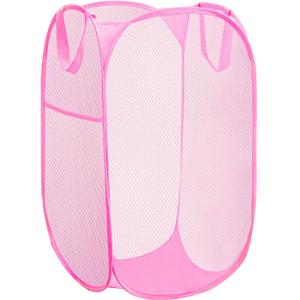 Portable Mesh Pop Up Laundry Hamper Pink Vertical Collapsible Laundry Basket With Strong Handles for Easy Storage, Suitable for Bedroom, College Dorms, Travel, RV