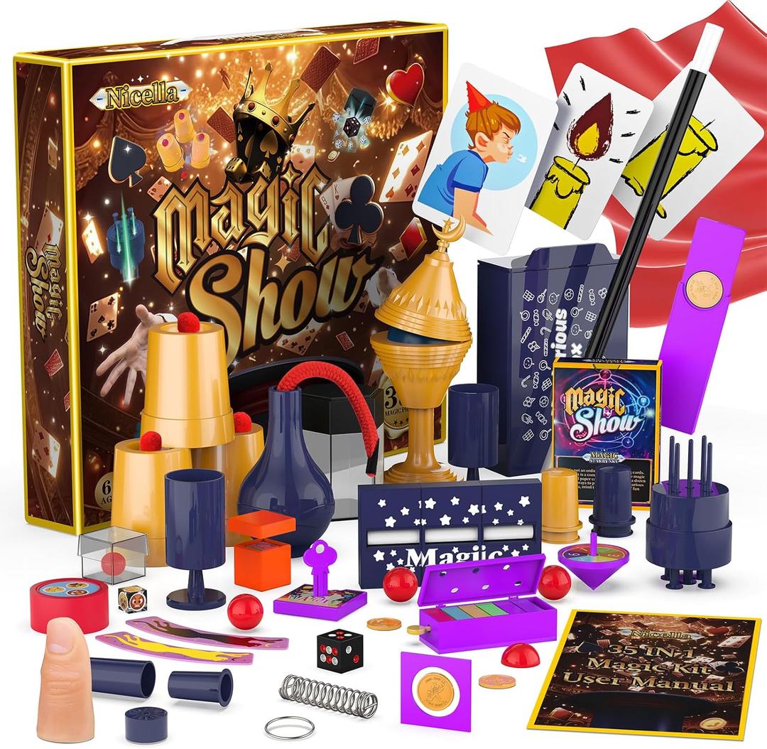 Nicella Magic Kit - 300+ Magic Tricks for Kids Age 6-8 8-10 10-12, Magic Set Magician Toy with Video Instructions for Kid Beginners - Christmas Halloween Birthday Gifts Toys for Boys Girls Kids (Gold)