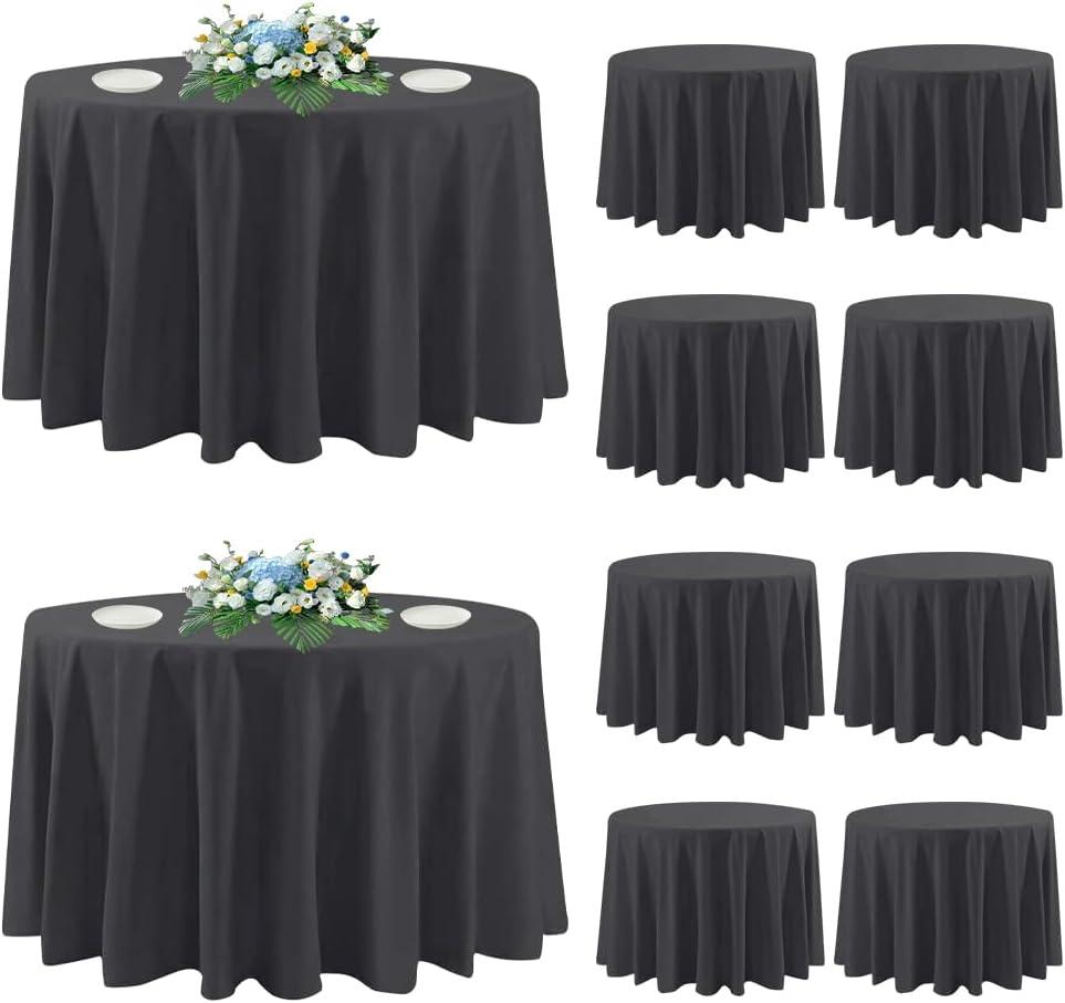 DAKKIONY 10 Pack Round Tablecloth Black 120 Inch, Stain Resistant and Wrinkle Polyester Fabric, Washable Table Cover for Kitchen Dining, Wedding, Buffet Table, Holiday Party