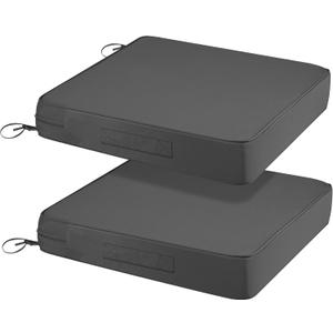 Outdoor Chair Cushions Set of 2, Waterproof Outdoor Seat Cushions Replacement 22 inch Square Gray Fade-Resistant Dining Chair Cushion (Light Charcoal)