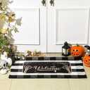 Dunzy 2 Pcs Halloween Doormat Outdoor Spooky Skull Welcome Mat 17"x30" & Black White Plaid Entrance Rug 28"x43" for Front Door Porch Non Slip Floor Mat Layered for Indoor Outside Entryway Decor