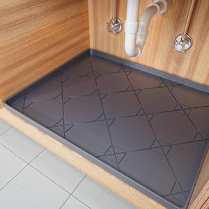 Under The Sink Mat, 28" x 22" Waterproof Drip Tray Silicone Under Sink Mat Liner, Flexible Cabinet Shelf Protector Fit 30inch Standard Kitchen Bathroom Cabinet Under Sink Organizer (Deep Grey)