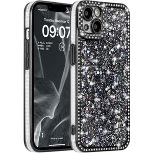 FABSPARK Case for iPhone 17 Pro Max, Glitter Crystal Diamond Rhinestones Sequin Shiny Bling Sparkly Glossy Luxury Electroplated Case, Aesthetic Cute Full Protection for iPhone 17 Pro Max, Black