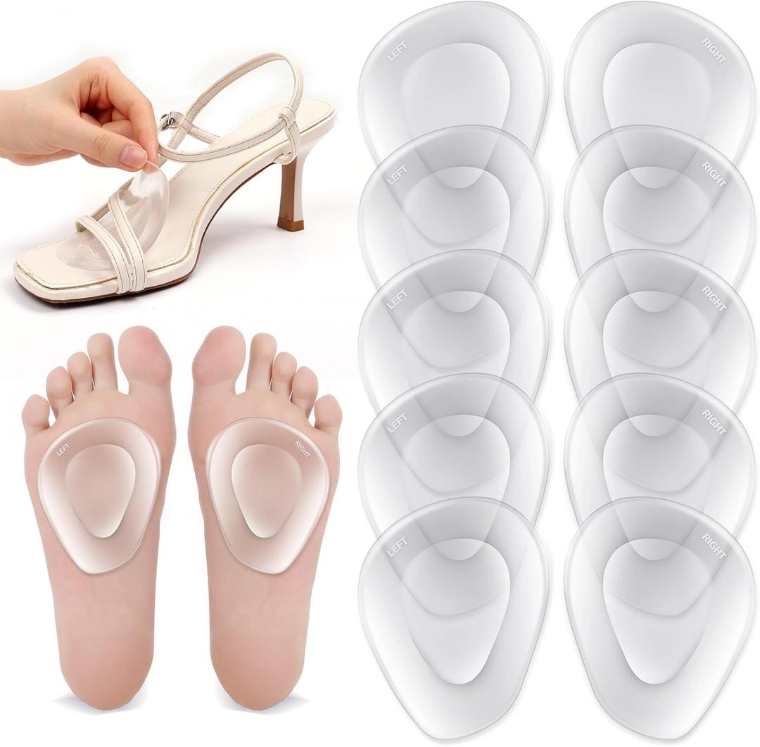 Shynek 10 Pack Metatarsal Pads for Foot Ball of Foot Cushions for Heel, Soft Gel Self Adhesive Foot Pad Insoles Forefoot and Sole Support, Pain Lessen Metatarsalgia Morton's Neuroma for Women and Men (White)
