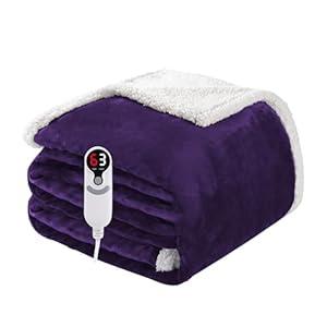 Electric Heated Blanket Full Size 72"x84", Soft Flannel with Overheat Protection, 6 Adjustable Heat Settings & 10-Hour Auto-Off Timer, Fast Heating for Winter Comfort, Dark Purple