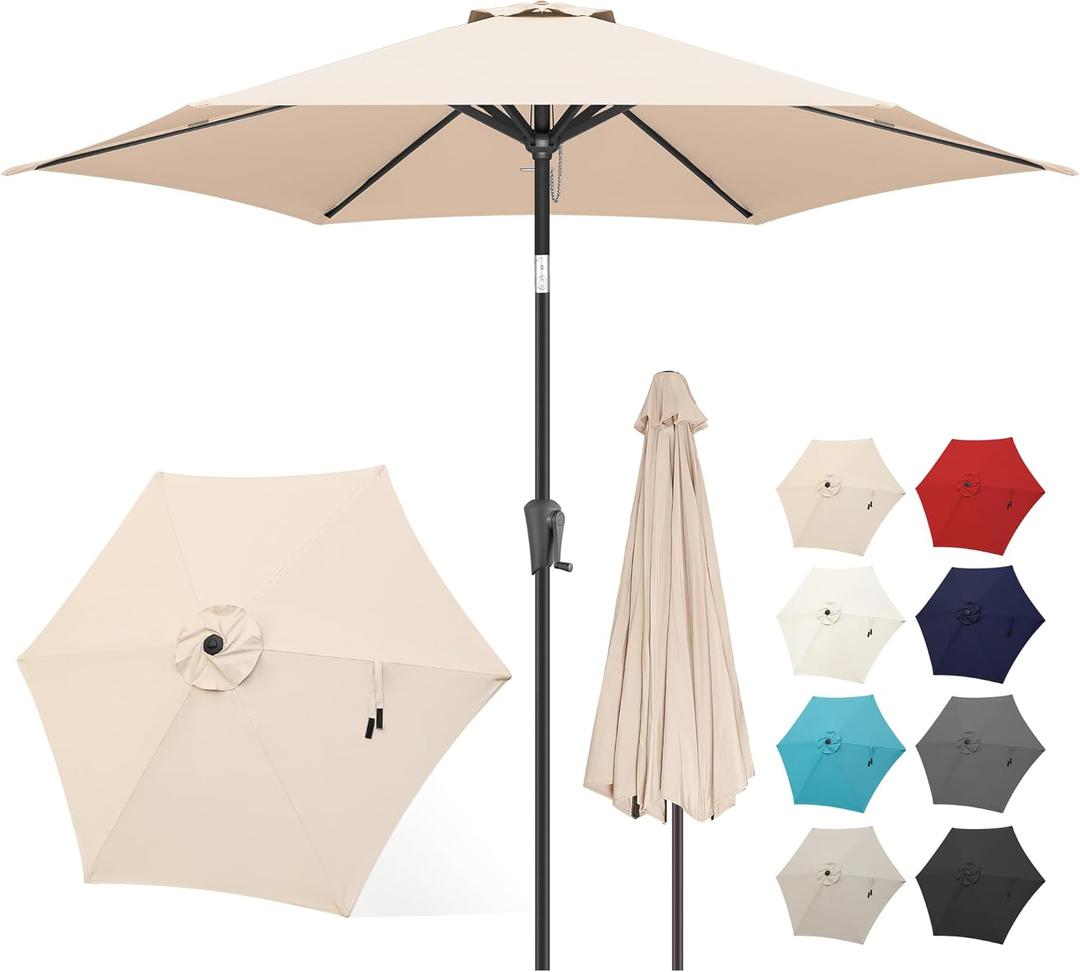 FLAME&SHADE 10ft Patio Umbrella - Outdoor Umbrella with 6 Sturdy Ribs, Push Button Tilt and Crank, UV Protection Table Market Umbrella for Pool, PorchGarden, Deck, Backyard (Beige)