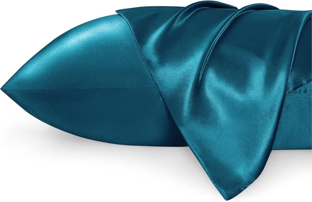 Bedsure King Size Satin Pillowcase Set of 2 - Teal Silky Pillow Cases for Hair and Skin with Envelope Closure, Similar to Silk Pillow Cases, Gifts for Women Men, 20x36 Inches