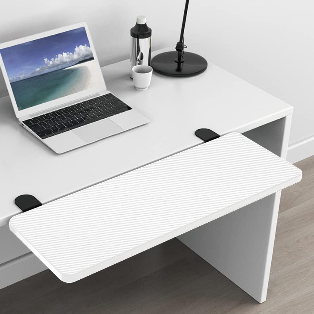 Ergonomics Desk Extender Tray, Suitable for Office. Foldable, Punch-Free Clamp on.Computer Keyborad Tray, Desk Extension Board(21.65"*9.45"(55cm*24cm), White Carbon Fiber)