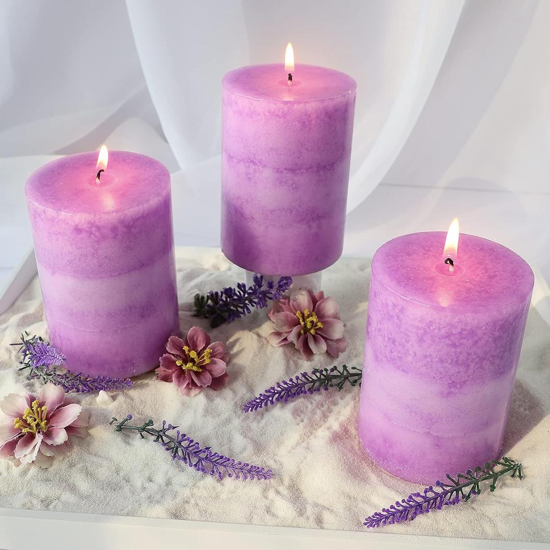 CRYSTAL CLUB Lavender Pillar Candles, Purple Aromatherapy Heritage Scented Candles, Clean Burning and Dripless Candle Lights, Tall 3X4 Inch Lavender Fragrance Candles for Home Dcor