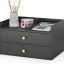 Bamboo Desk Organizer with Drawers Wooden Desktop Storage Drawers for Bills Office Supplies Kitchen Utensils Organizing Tool for Home Classroom Organization No Assembly (2 Drawers, Black)