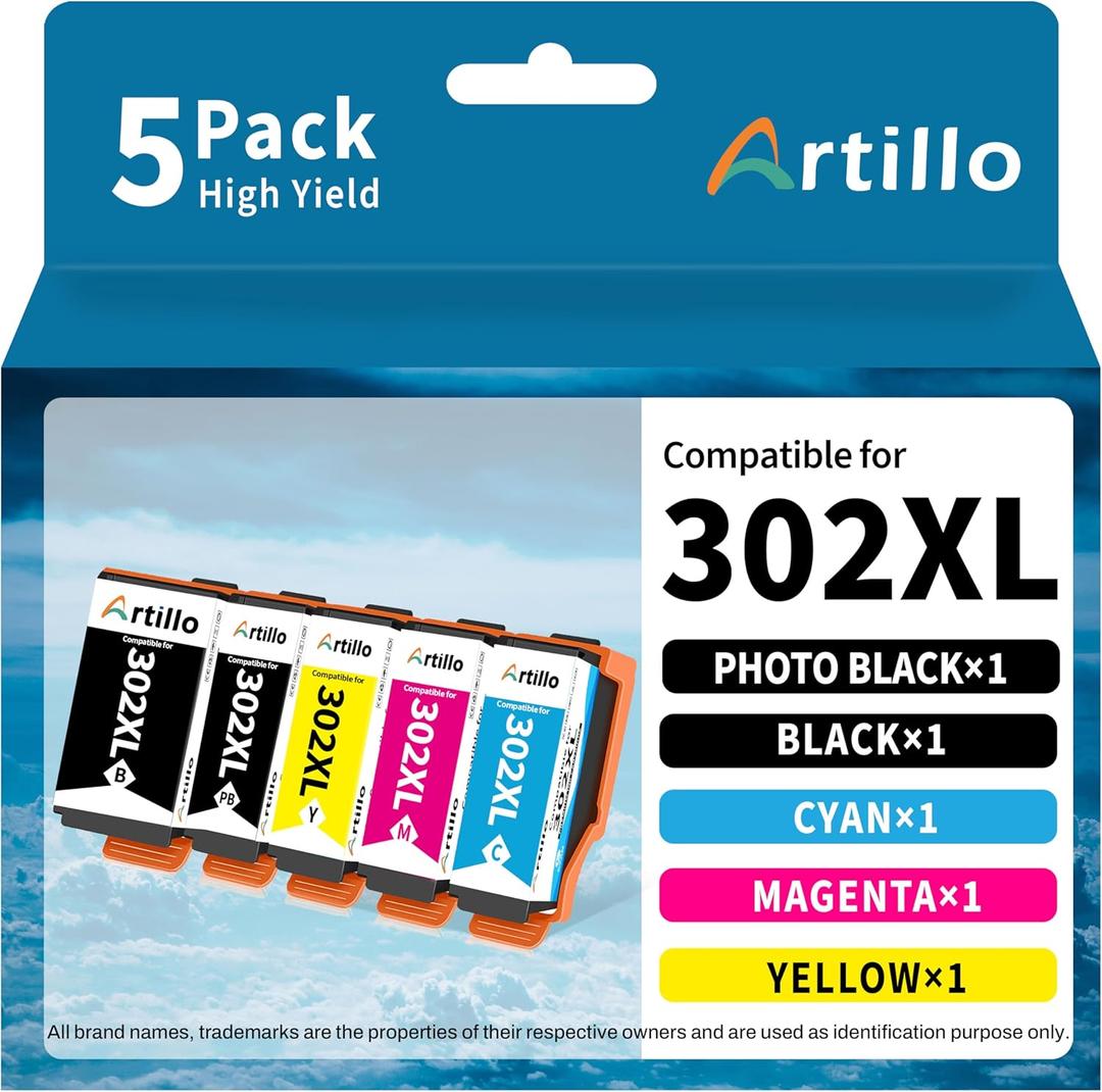 Remanufactured Ink Cartridge Replacement for Epson 302 XL 302XL T302XL Ink Cartridges Multipack for Expression Premium XP-6100 XP6100 XP6000 XP-6000 Printer (PBK/BK/C/M/Y, 5 Pack)