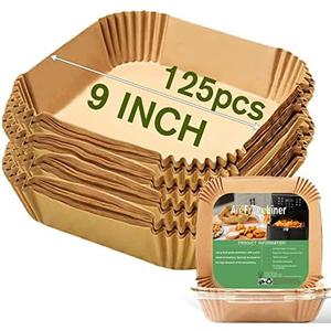 Large Air Fryer Disposable Paper Liners Square 9 Inch, 125 Pcs Parchment paper liner for 5-8QT Air fryer, Oil-proof, Water-proof, Parchment Baking Paper for Baking Roasting Microwave