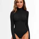 MANGOPOP Women's Mock Turtle Neck Long Sleeve Tops Bodysuit Jumpsuit, Large