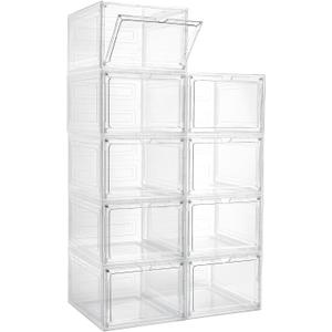 9 Pcs Storage Bins with Lids, 19.5 Qt Plastic Storage Containers with Magnetic Door, Stackable Clear Box for Closet Organizers, Office Organizing