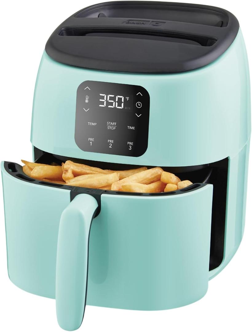 Dash Tasti-Crisp Digital Air Fryer 2.6 Quart Small Compact Mini Air Fryer for French Fries, Nuggets & More, 1-2 People, Auto Shut Off, Adjustable Temp, Dishwasher Safe Parts - Aqua