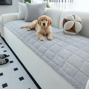 UYEAOVLX Couch Cover for Pet Washable Non-Slip Fuzzy Sofa Cover, Geometric Dog Couch Cover Protector Pet-Friendly Cushion Mat for Couches and Sofas (Light Grey, 27.6'' x 70.9'')