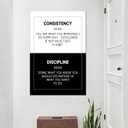 Consistency Discipline Motivational Canvas Wall Art 24x36 Inch, Black White Inspirational Positive Saying Quote Poster Print for Living Room Classroom Office Decor, Framed Ready To Hang