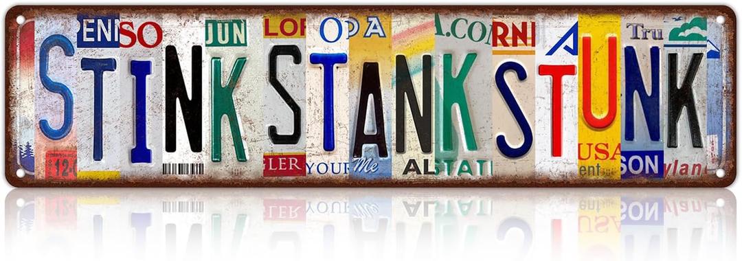 Vintage Stink Stank Stunk Breathe Wall Decor Street Signs Bathroom Metal Tin 16 x 4 Inches