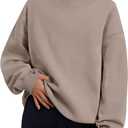 Trendy Queen Womens Oversized Sweatshirts Mock Neck Pullover Long Sleeve Hoodies Tops Fall Fashion Outfits 2026 Clothes CoffeeGrey, XL
