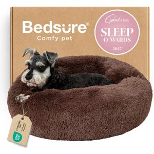 Bedsure Calming Dog Bed for Small Dogs - Donut Washable Small Pet Bed, 23 inches Anti-Slip Round Fluffy Plush Faux Fur Large Cat Bed, Fits up to 25 lbs Pets, Coffee