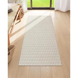 Collive Runners for Hallway, 2x5 Non Slip Kitchen Runner Rug Boho Laundry Room Rug Washable, Tan Farmhouse Entryway Rug Hand-Woven Cotton Carpet for Bedroom Bathroom