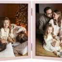 Space Art Deco Double 5x7 Picture Frame, 2 5x7 Folding Photo Frame, Standing Vertically on Desktop or Tabletop, Home Decorative Christmas Holiday Gift, Pink