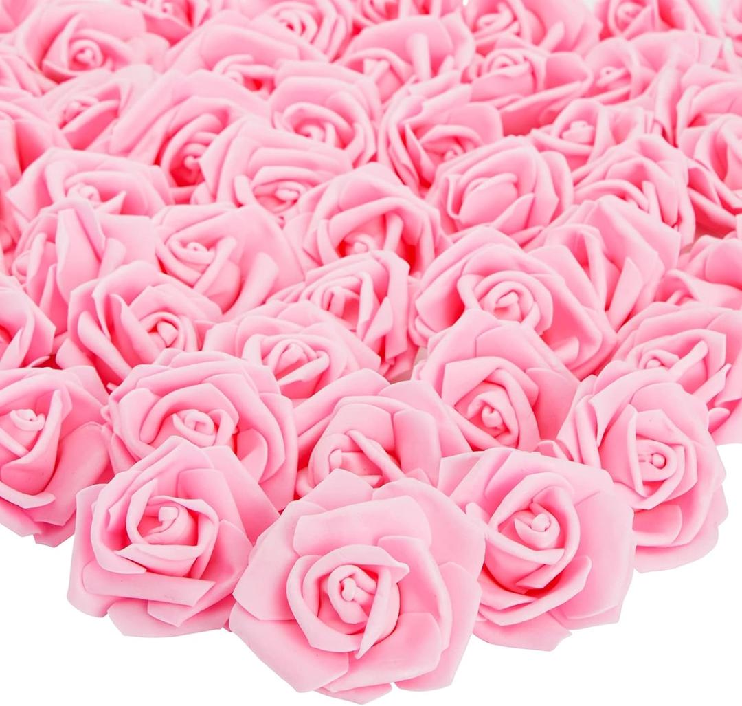 Juvale 100 Pack Pink Artificial Flowers for Decoration, Bulk Stemless Fake Foam Roses for Wedding, Decorations, Bouquets (3 in)