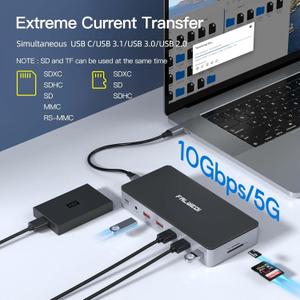 USB C Laptop Docking Station, 15 in 1 Dock with 4K Triple Display Multiport Adapter and 3 Monitors Compatible for Dell/Surface/HP/Lenovo (Dual HDMI, DP, VGA, USB Ports, RJ45, SD/TF, Mic/Audio, PD) (Grey)