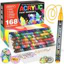 NICETY 168 Acrylic Paint Markers, Acrylic Paint Pens, 0.7mm Fine Tip Fabric Paint Markers for Clothes & Textile - High Coverage on Wood, Rock, Glass - DIY Art Supplies for Kids, Adults & Artists
