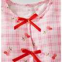 WDIRARA Girl's Cherry Plaid Tank Top Cute Bow Sleeveless Ruffle Hem Peplum Tops Pink 9Y (Pink, M)