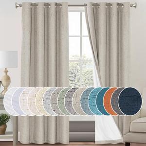 PrinceDeco 100% Blackout Linen Curtains for Bedroom Rich Textured Window Curtain Room Darkening Thick Thermal Curtain for Living Room Light Blocking Curtains & Drapes 84 Inches 2 Panels