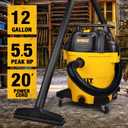 DEWALT 12 Gallon Poly Wet/Dry Vac, 5.5 HP Shop Vacuum Wet Vacuum Cleaner for Workshop, Jobsite, Commericial Area, Large Pick-Up Capacity, Yellow,DXV12P