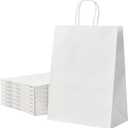 RACETOP 50 Pcs Kraft Shopping Bags 10x5x13 In White Paper Bags with Handles Bulk, Recycled Paper Gift Bag for Christmas Birthday Party Favors Grocery Retail Shopping Business