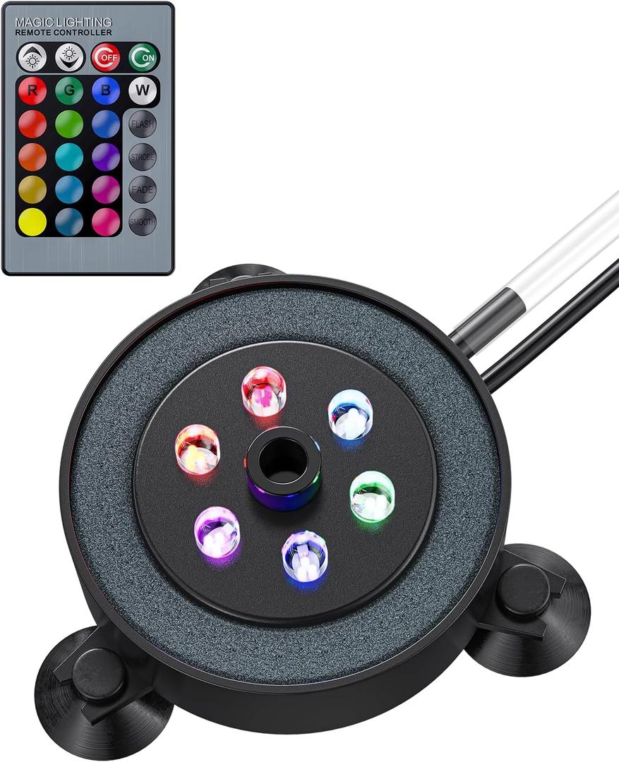 Pawfly Aquarium Air Bubble LED Light Fish Tank Underwater Multi-Colored Bubbler Light Aquarium Air Stone Disc with 4 Lighting Modes and Strong Remote Control (Pump & Remote Battery Not Included)
