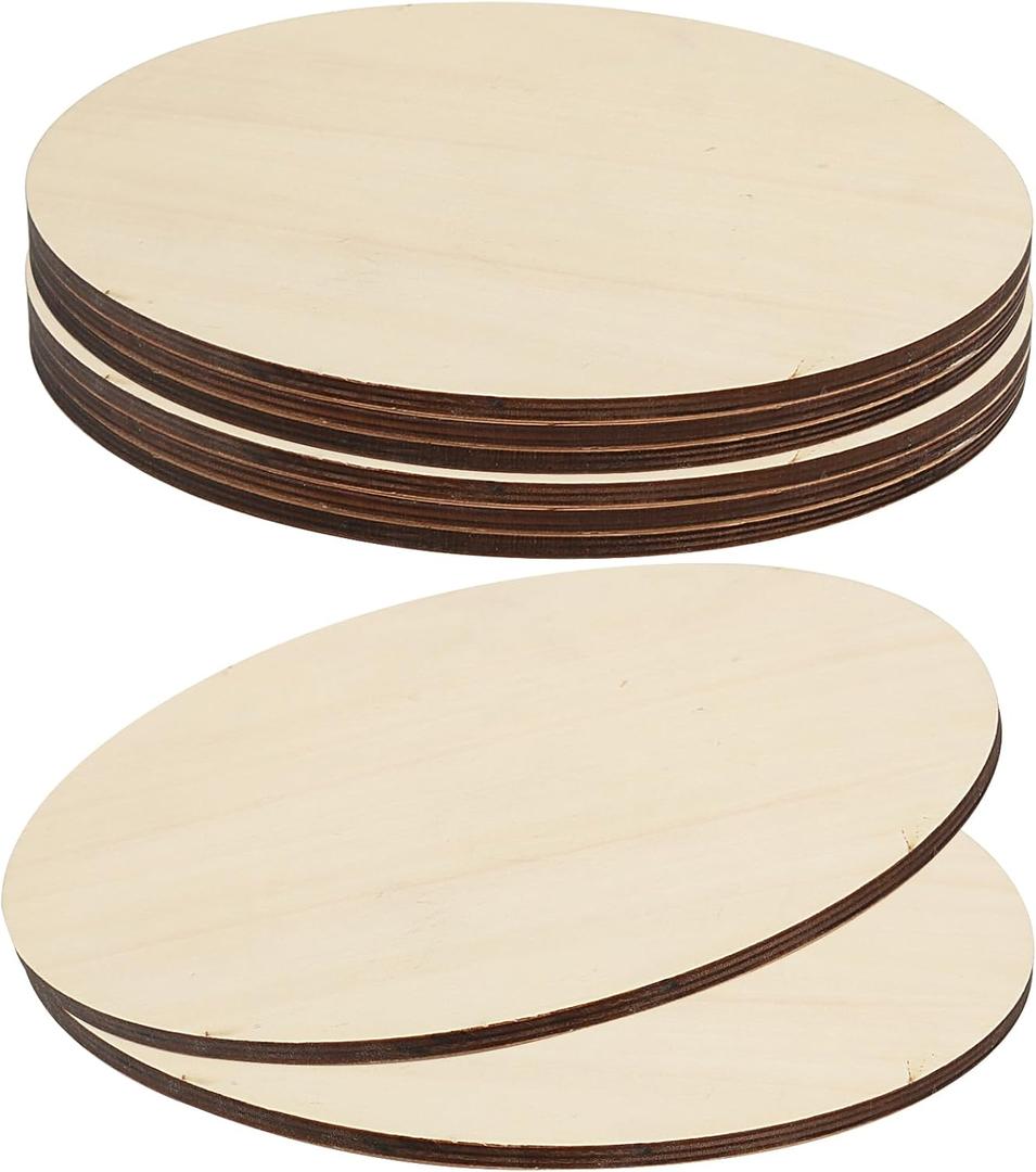 Sheutsan 8 PCS 10 Inch Round Basswood Circles, 1/4 Inch Thick Unfinished Wood Blank Rounds, 6mm Wooden Discs Cutouts for Painting Door Designs Furniture Decoration