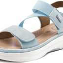 mysoft Women's Summer Walking Sandals Air Cushion Support Platform Ankle Strap Shoes Comfortable Casual Wedge Sandals (6.5 Wide, Light Blue)