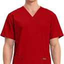Cherokee Men's V-Neck Top Traditional fit with 4 Pockets, Ultra Soft, Durable, Fade Resistant, 2-Way Stretch Fabric - WW695 (Red, S)