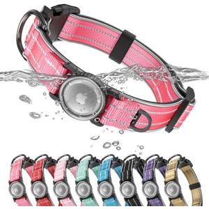 Upgrade Airtag Dog Collar,with IPX8 Waterproof AirTag Holder | Reflective Ultra-Durable | Soft Padded | Lock Buckle | Heavy Duty | Fit Small Medium Large DogsRose1L(17"23")