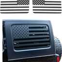 Compatible with Jeep Wrangler JK & JKU (4 Door) 2011  2018 | Precut Rear American Flag Window Decals Sticker | Both Side | Proudly Made in The US | Matte Black (Straight)
