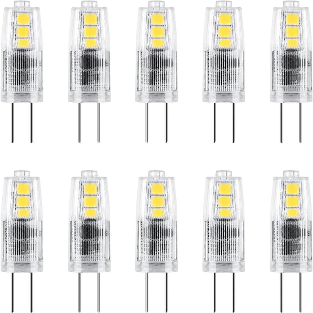 G4 LED Bulb 12V AC/DC, 1.5W(20W Equivalent), JC Bi-Pin Landscape Light Bulbs, Non-Dimmable, Daylight White 6000K, 10-Pack