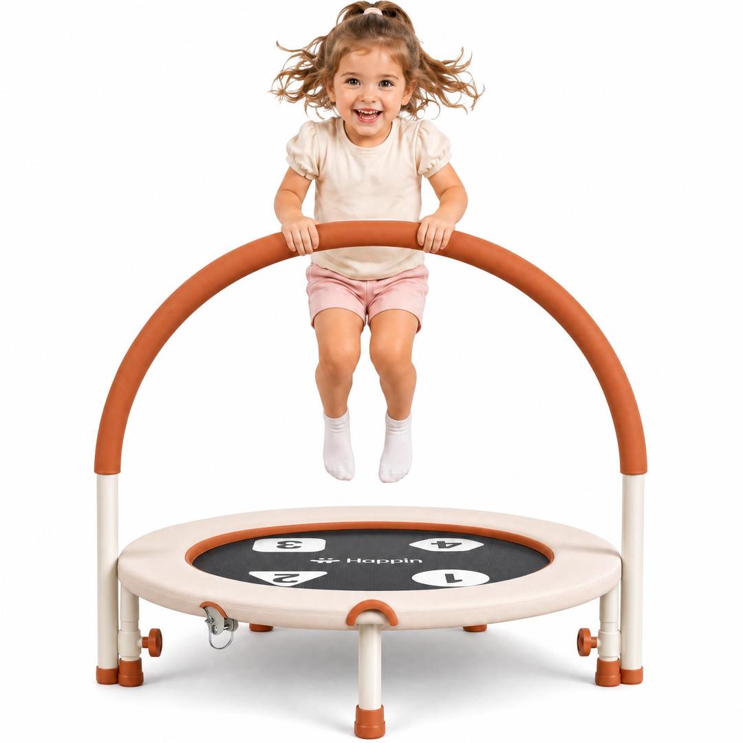Happin 36" Toddler Trampoline for Kids with Handlebar, Foldable Indoor Mini